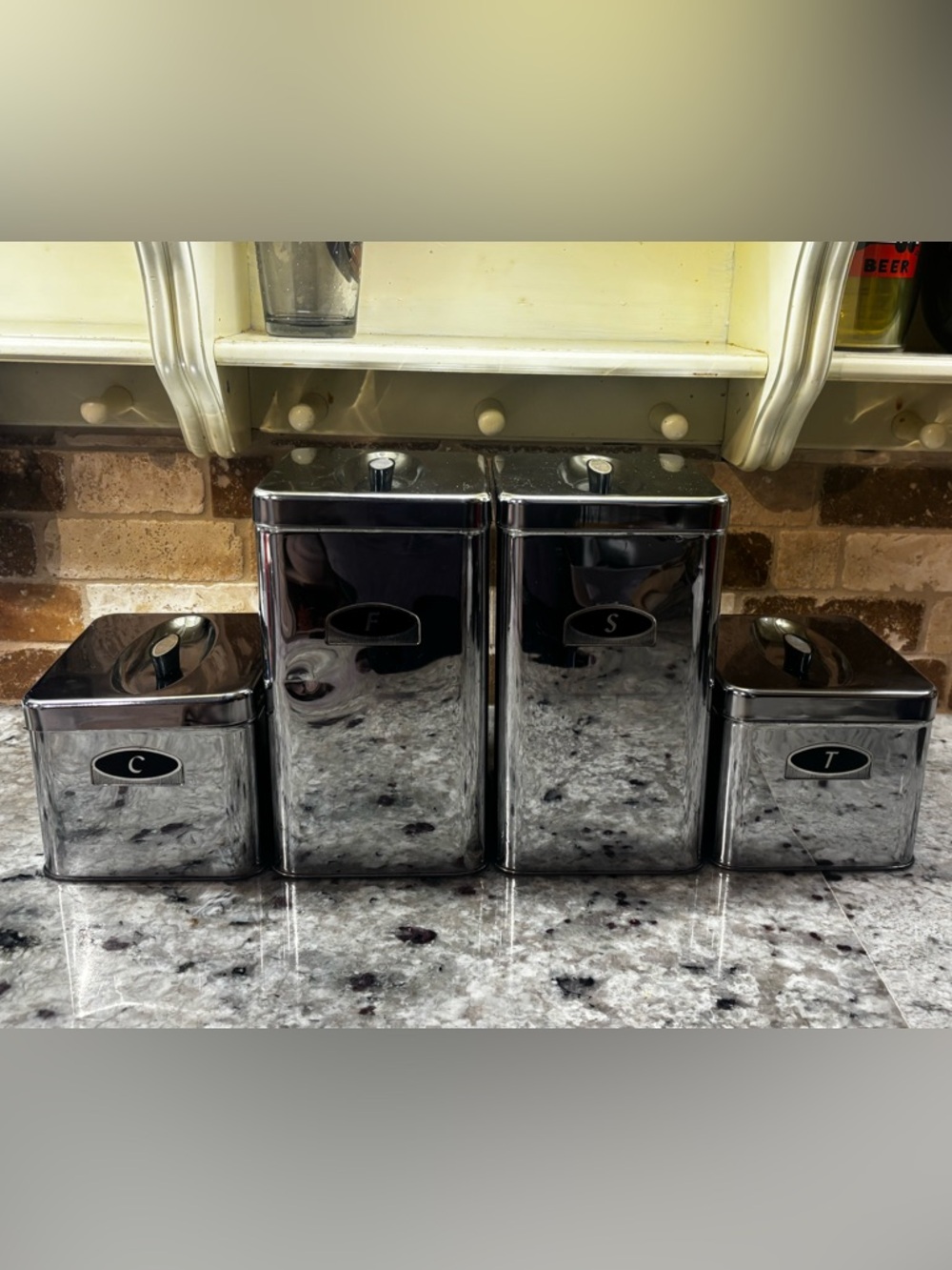 Duro set of 4 vintage chrome kitchen canisters: flour, sugar, coffee, tea - Picture 2 of 12